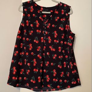 TALBOTS Raspberry Print Sleeveless Popover Shell Top - XL